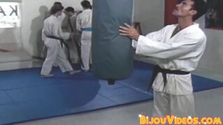 karate stud fucked raw before his body is cum showered