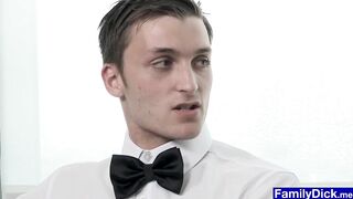 young guy gets ready to tie the knot with his bride