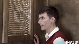 twink barebacked by muscle priest in confession booth