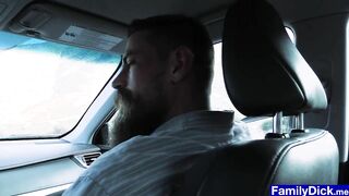 hunk stepdaddy anal plows stepson in the car backseat