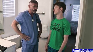 cute teen stepson admires his handsome doctor stepdaddy