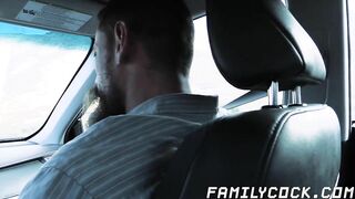 daddy bare impales his stepson doggy style while in the car