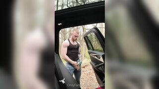 Jerking off in my car and shooting a big load over myself YesBrawn - BussyHunter.com