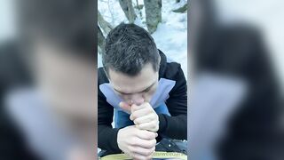 Getting-a-blowjob-while-hiking-in-the-snow-Weedarks