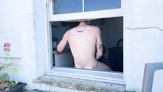 Hoping the neighbours get distracted by my mates tattoos while i eat his hole - BussyHunter.com (Gay Porn Videos)