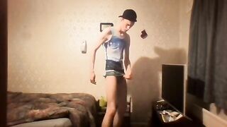 very skinny twink with a cap strokes his cock while wearing a tank top peter bony - BussyHunter.com (Gay Porn Videos xxx)