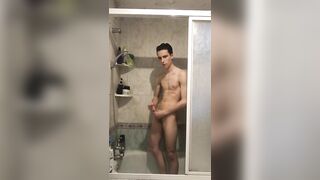 Having a shower and jerking my big cock Andrew Miller - Gay Fans BussyHunter.com