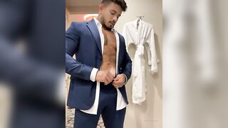 Taking off my suit and showing off my hard cock Alejo Ospina - Gay Fans BussyHunter.com