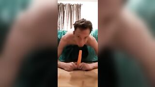 skinny teen deepthroating a big fat carrot while upsidedown turn up the volume peter bony - gay video