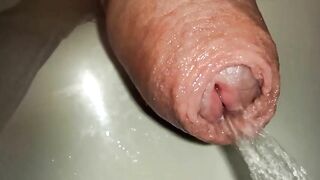 extreme close up foreskin uncutted cock while peeing kinky pees everywhere - gay video